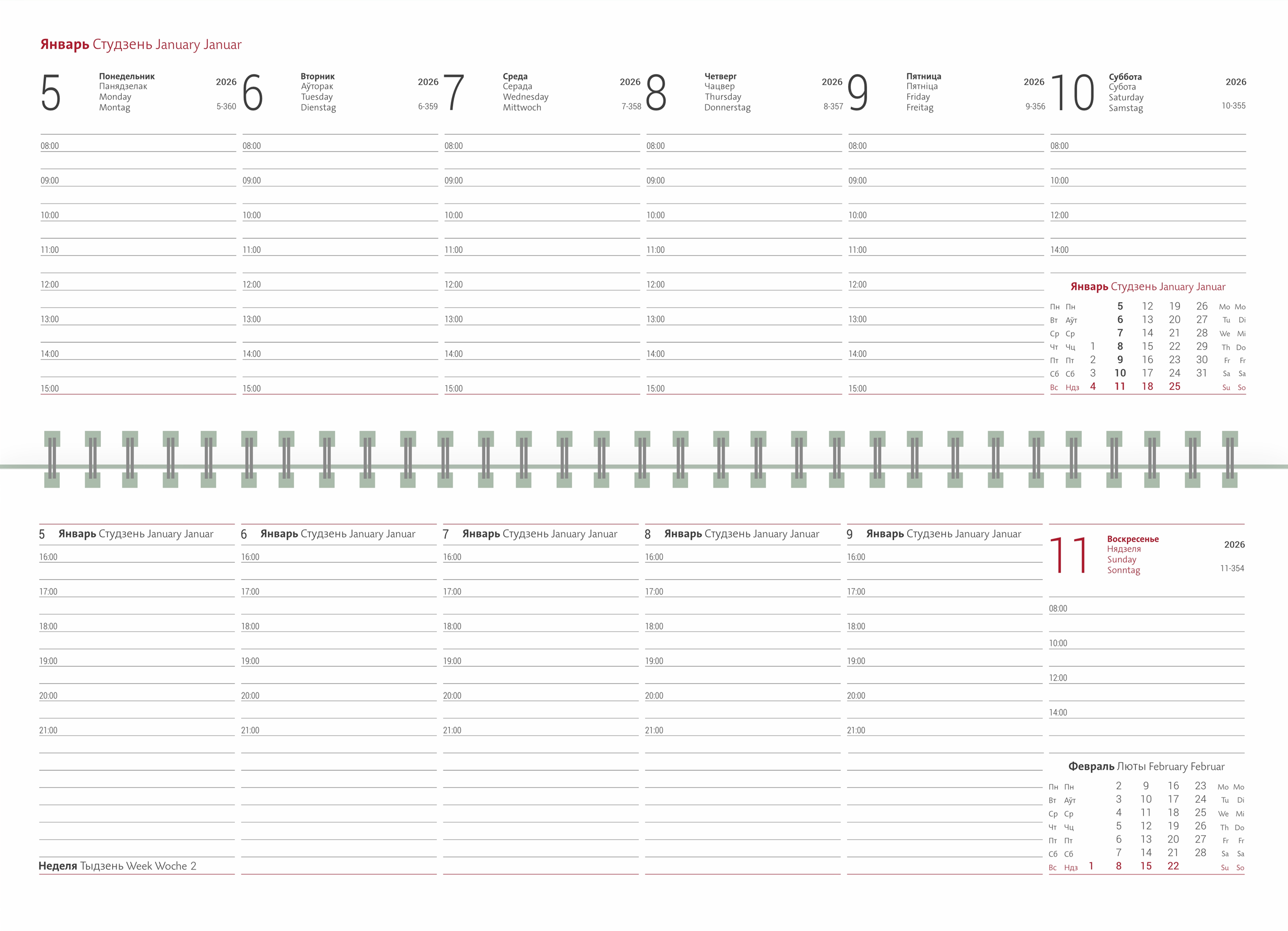 Планинг 10,5х29,8 см датир. бел. бум. TUCSON бордовый